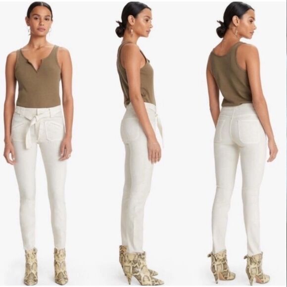 Mother The Tie Patch Looker Ivory Belt Jeans Denim - Picture 1 of 8